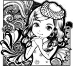 梦幻女孩黑白插画木刻木版画