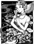 天使少女与繁花的梦幻图景