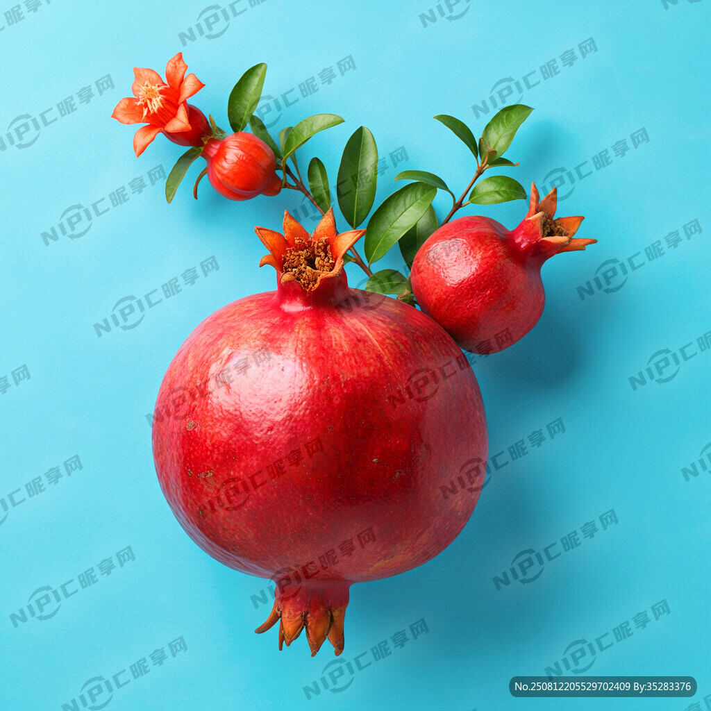 背景天蓝色为主 一个大石榴