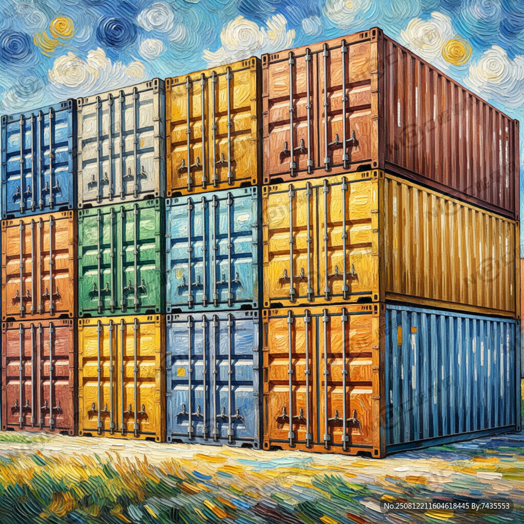 单层7个集装箱并排排列