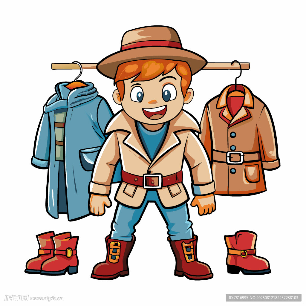 探险装扮的小男孩与服饰