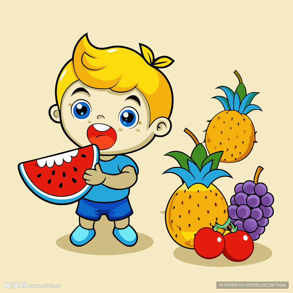 小男孩享用美味水果