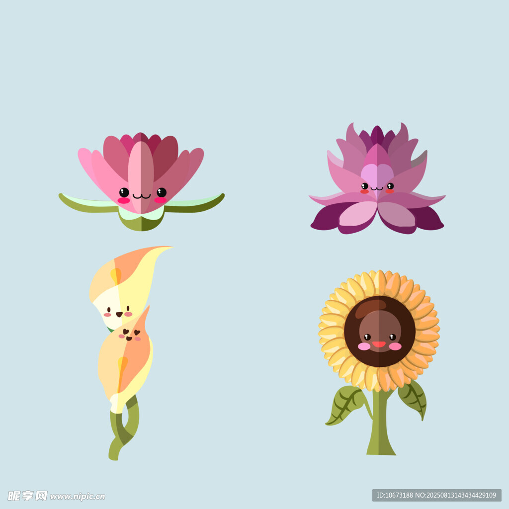 可爱拟人化花朵插画