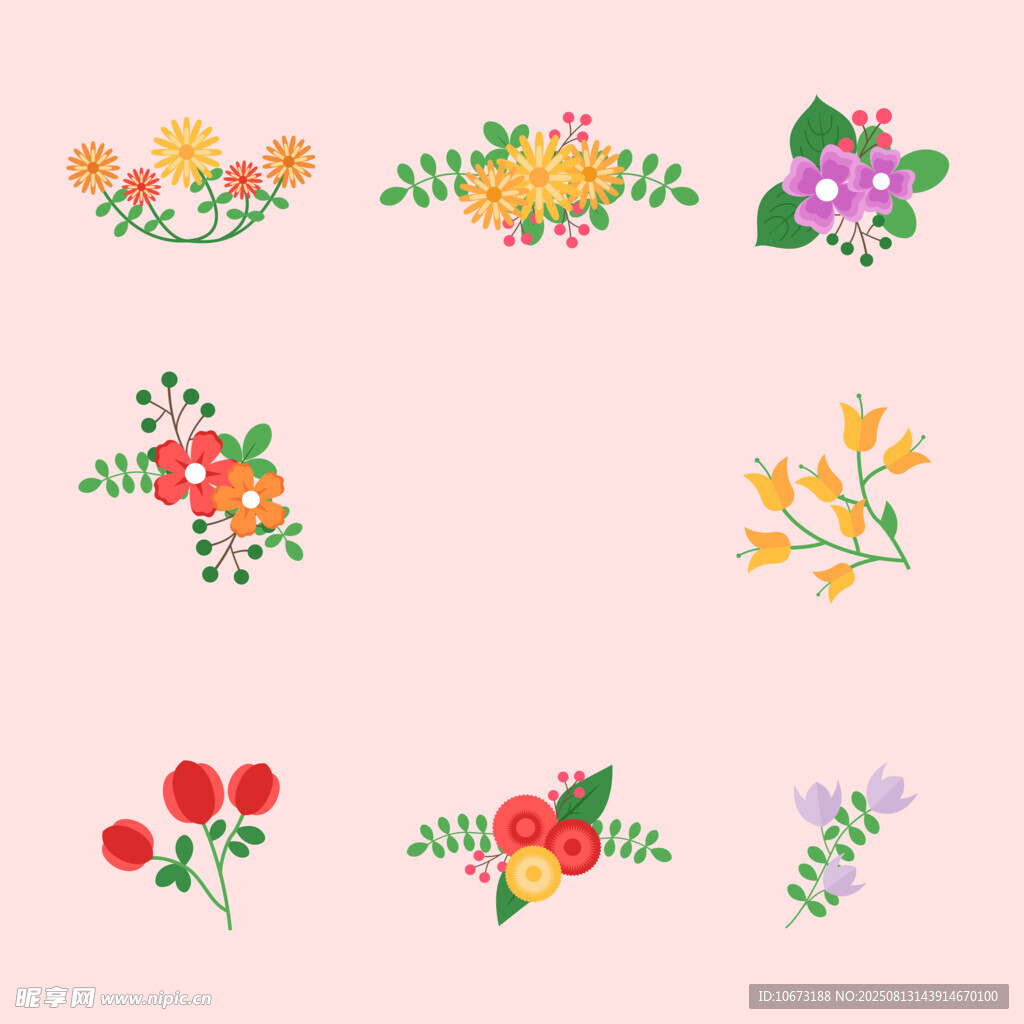 多彩手绘花卉装饰图案