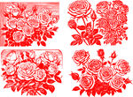 精美红色玫瑰花花卉剪纸图案
