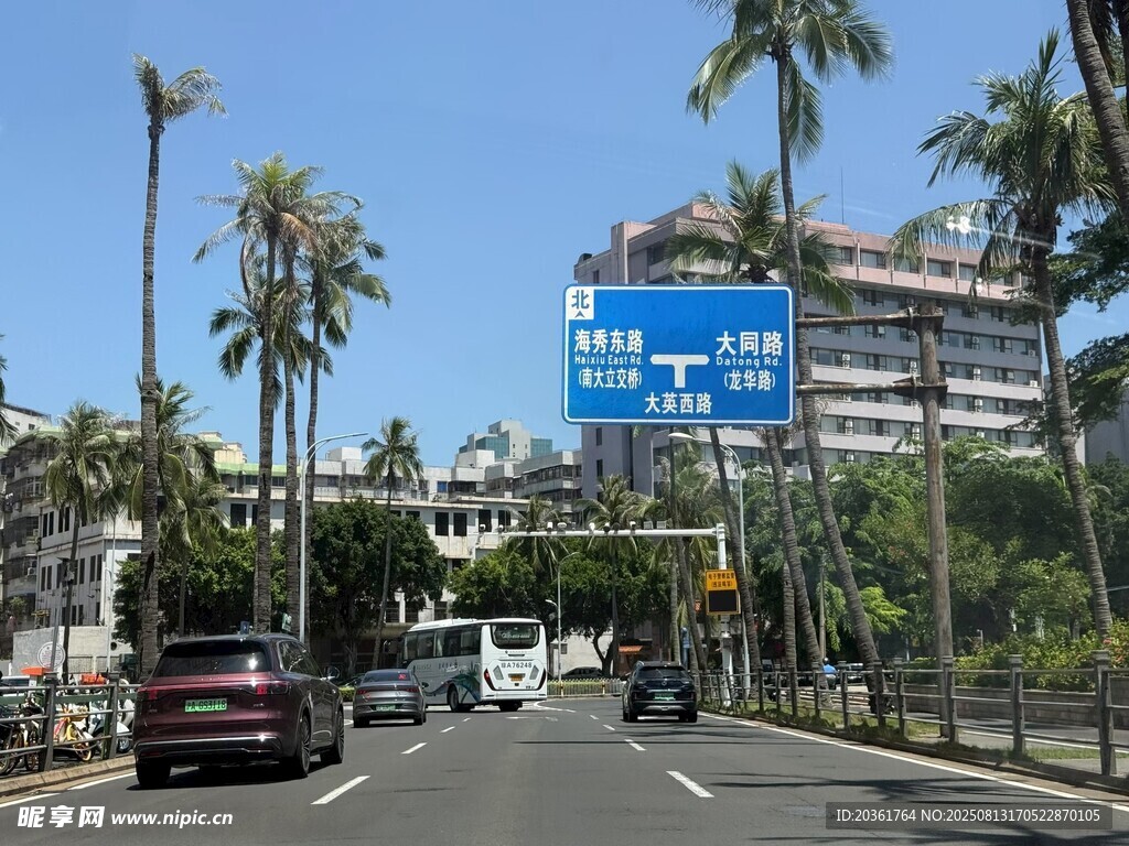 城市道路上的车辆与指示牌