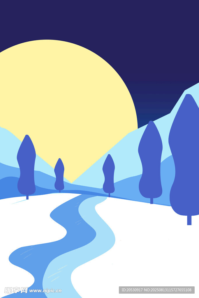 月夜下的静谧雪谷溪流