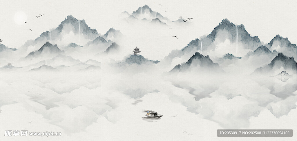 中国风水墨古风山水横版背景
