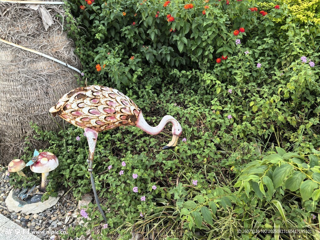 花园中的火烈鸟装饰摆件