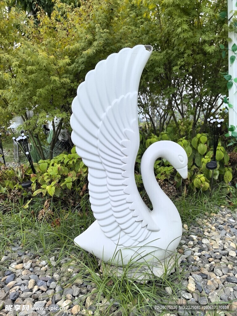白色天鹅雕塑优雅姿态