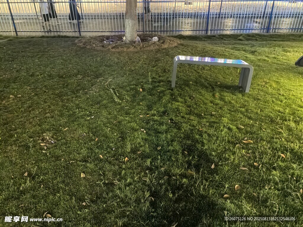 夜晚户外草地与休息长椅
