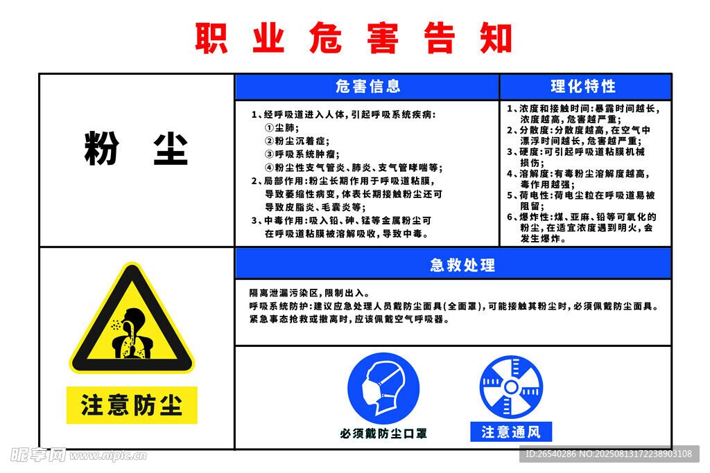粉尘职业危害告知牌