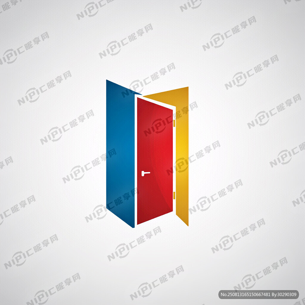 表现打开的门的抽象绘画商标