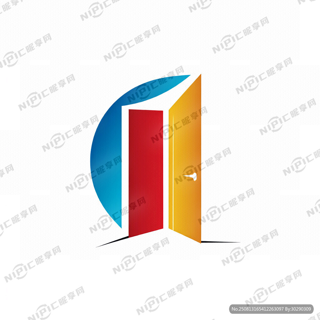 表现打开的门的抽象绘画商标