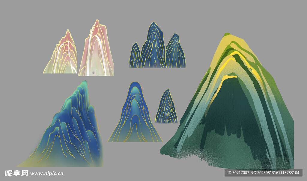 多彩卡通风格山峰插画