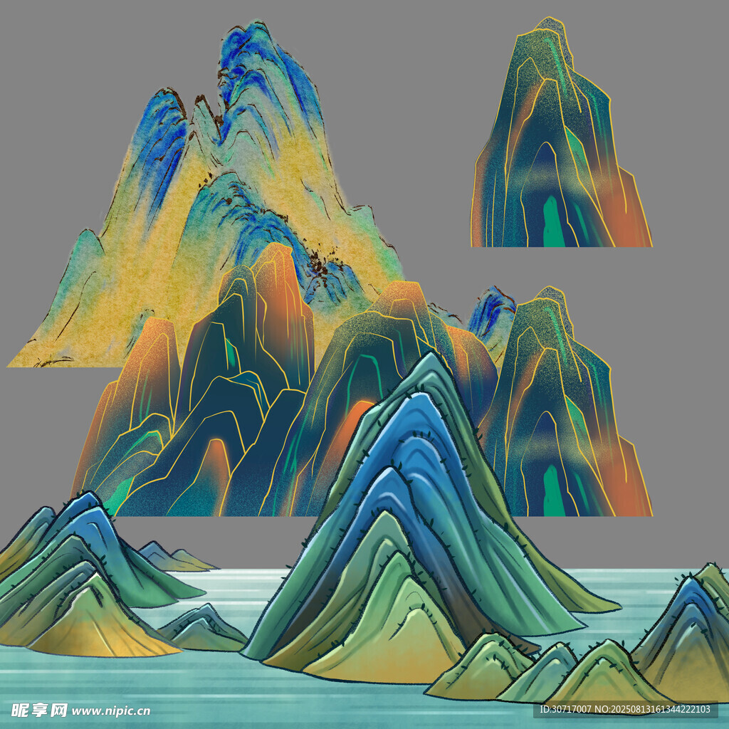 多彩山水插画素材