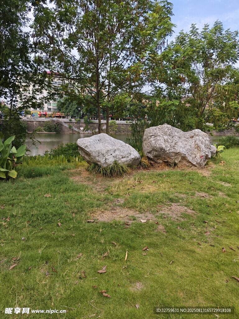 草地上的两块大石头
