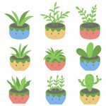 卡通盆栽植物插画