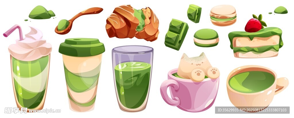 卡通饮品与甜点插图