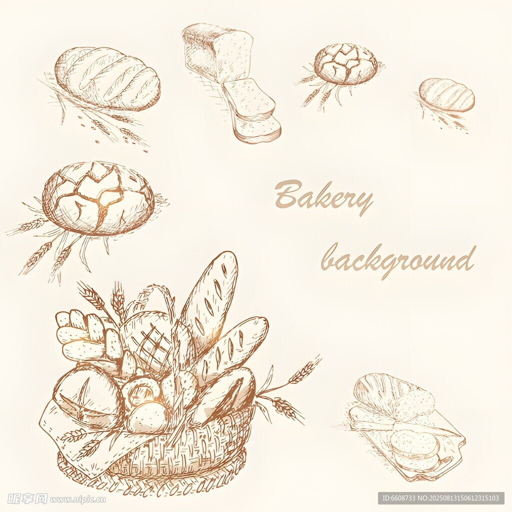 手绘烘焙食品插画背景