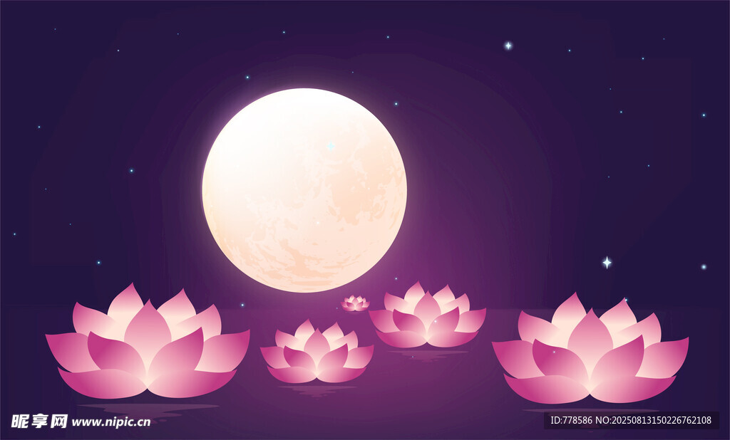 月夜粉色莲花