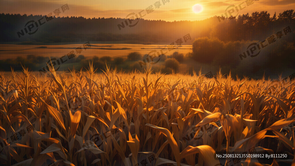 夕阳 玉米 玉米地 金黄 饱满