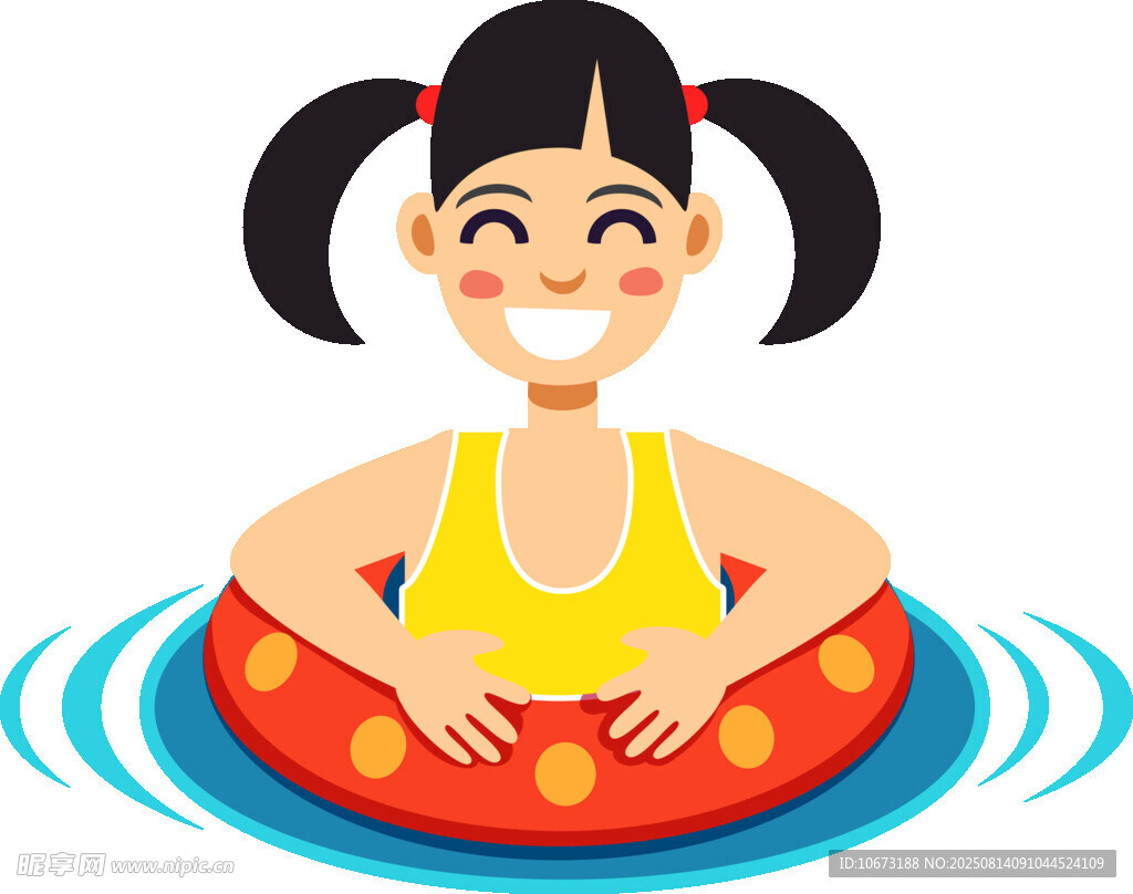 女孩套泳圈开心戏水