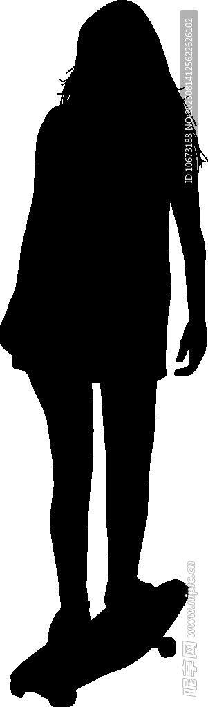 女孩滑板剪影
