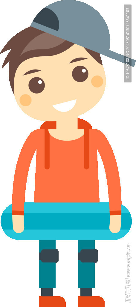 戴帽男孩手持蓝色滑板
