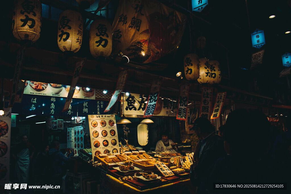 复古风街边小食摊夜景