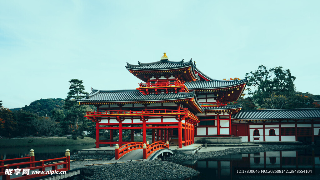 日本传统红色古建筑景观