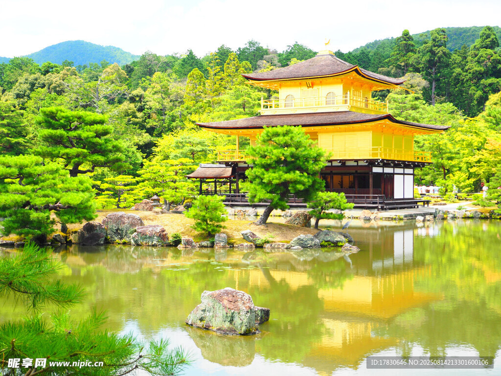 日本金阁寺的湖景风光