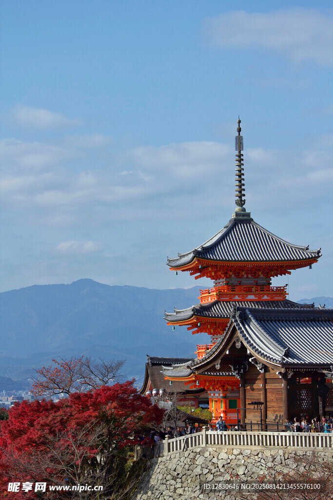 日本红叶中的古朴宝塔