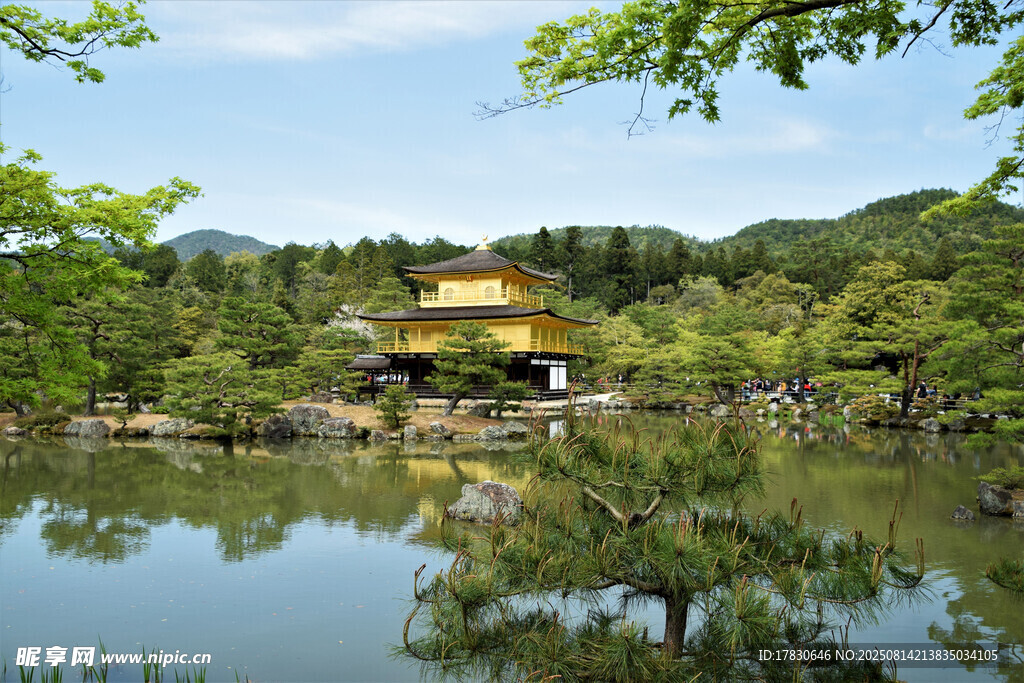 日本金阁寺湖畔秀丽风光