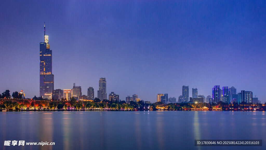 南京玄武湖天际线夜景