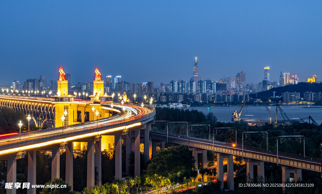 南京长江大桥车流夜景