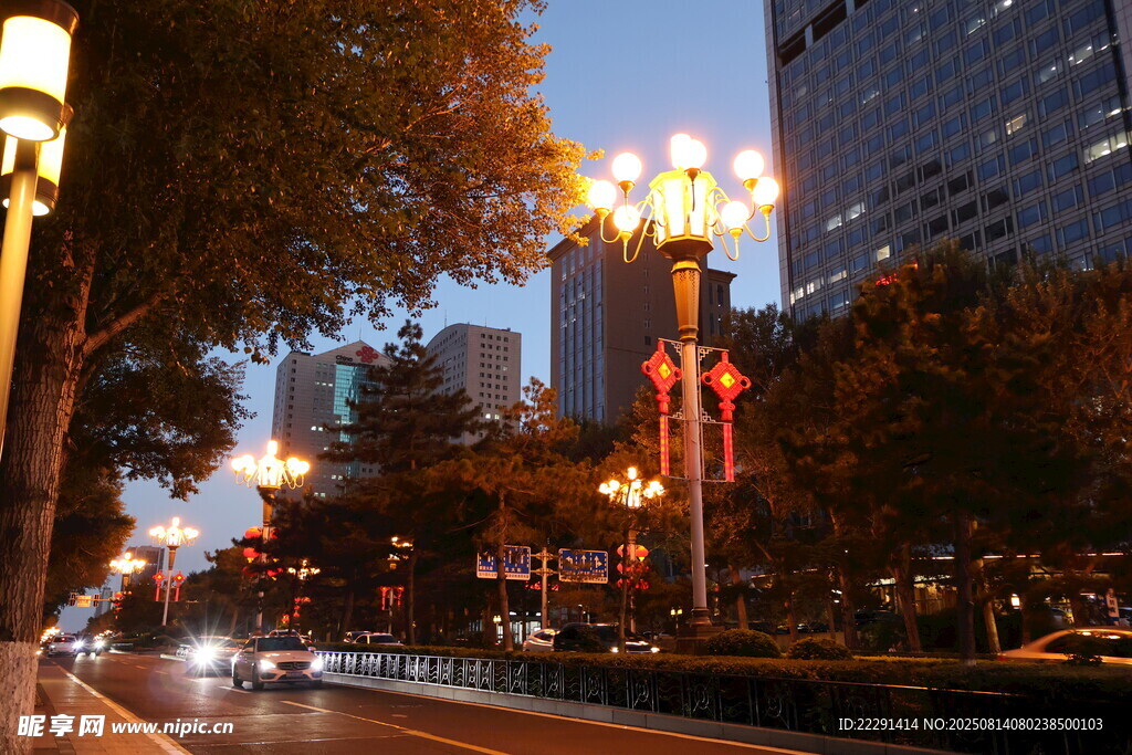 城市黄昏街道夜景