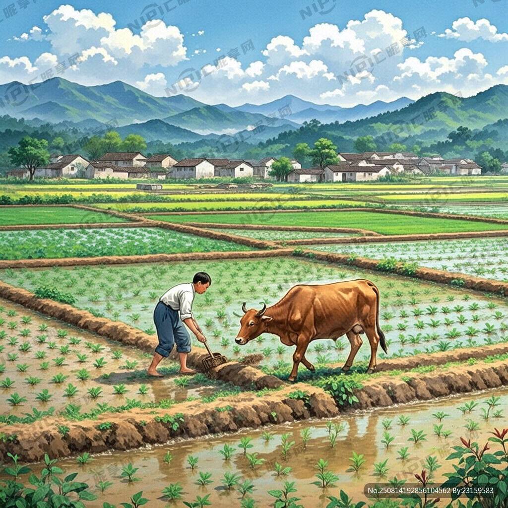 民国时期 农耕图 耕田耕地真忙