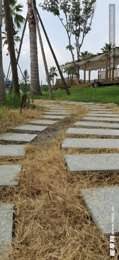 石板小径穿行于草地间