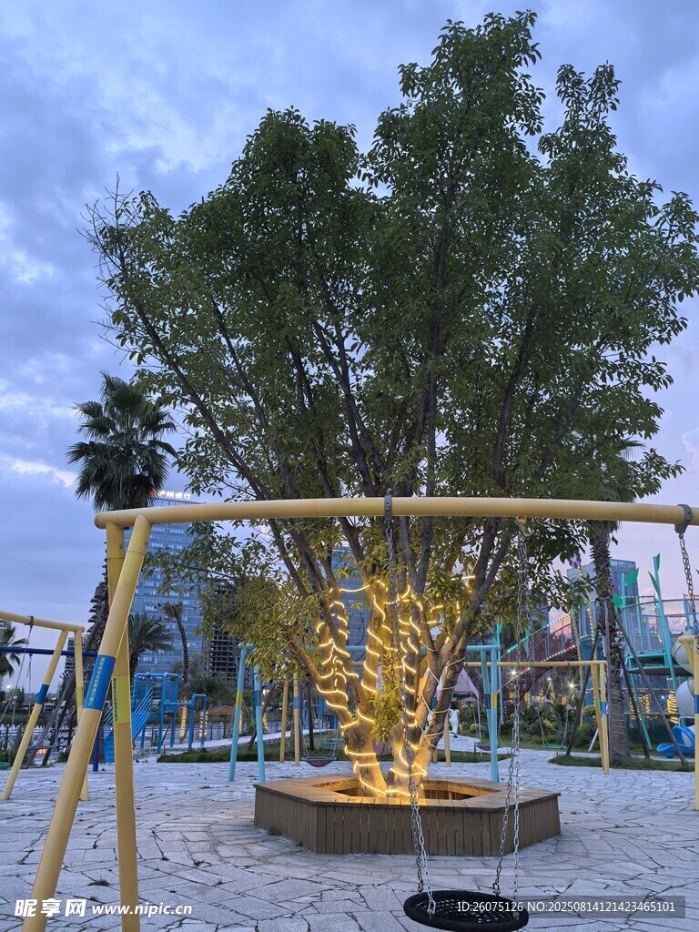 公园中的秋千与大树景观