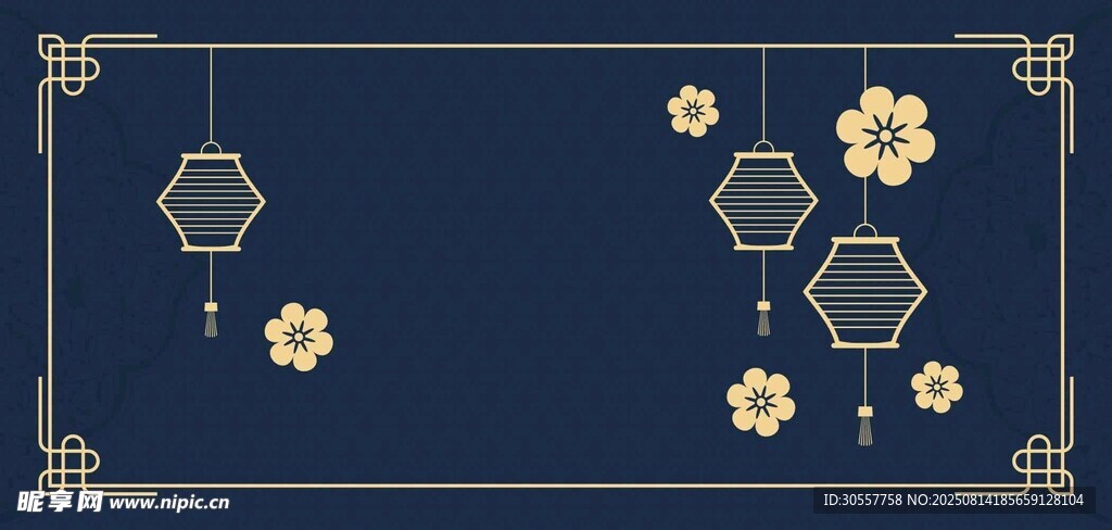 矢量时尚中国风花卉背景与灯笼