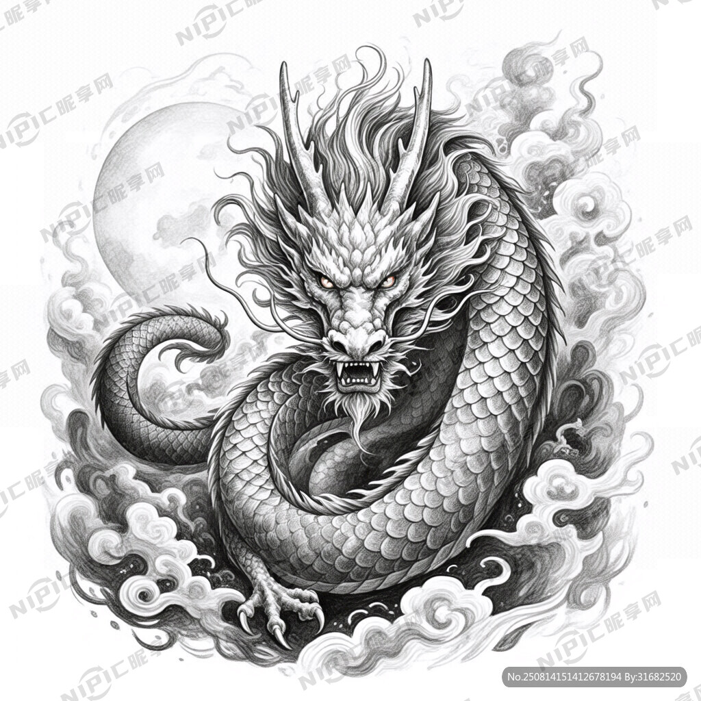 手绘 素描 中国龙 插画