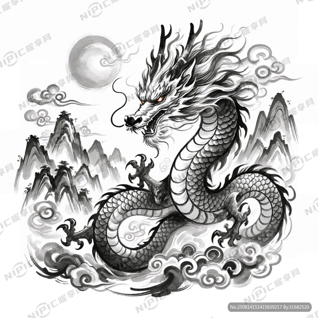 手绘 素描 中国龙 插画