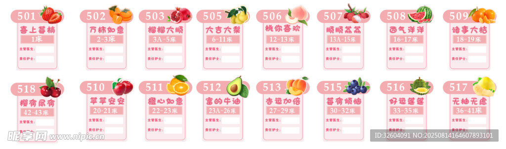 水果病房门牌  部分文字未转曲
