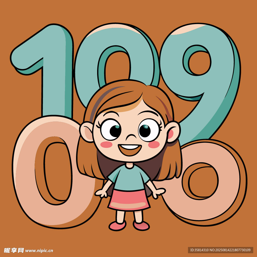 可爱女孩与数字组合画面