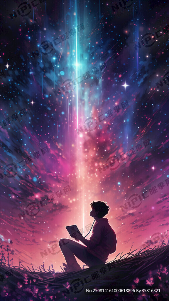 星空 音乐 粉色 一道光束