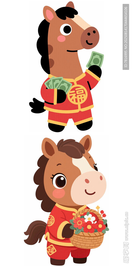 喜庆小马玩偶传统服饰装扮