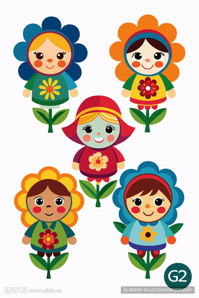 可爱花朵拟人插画形象