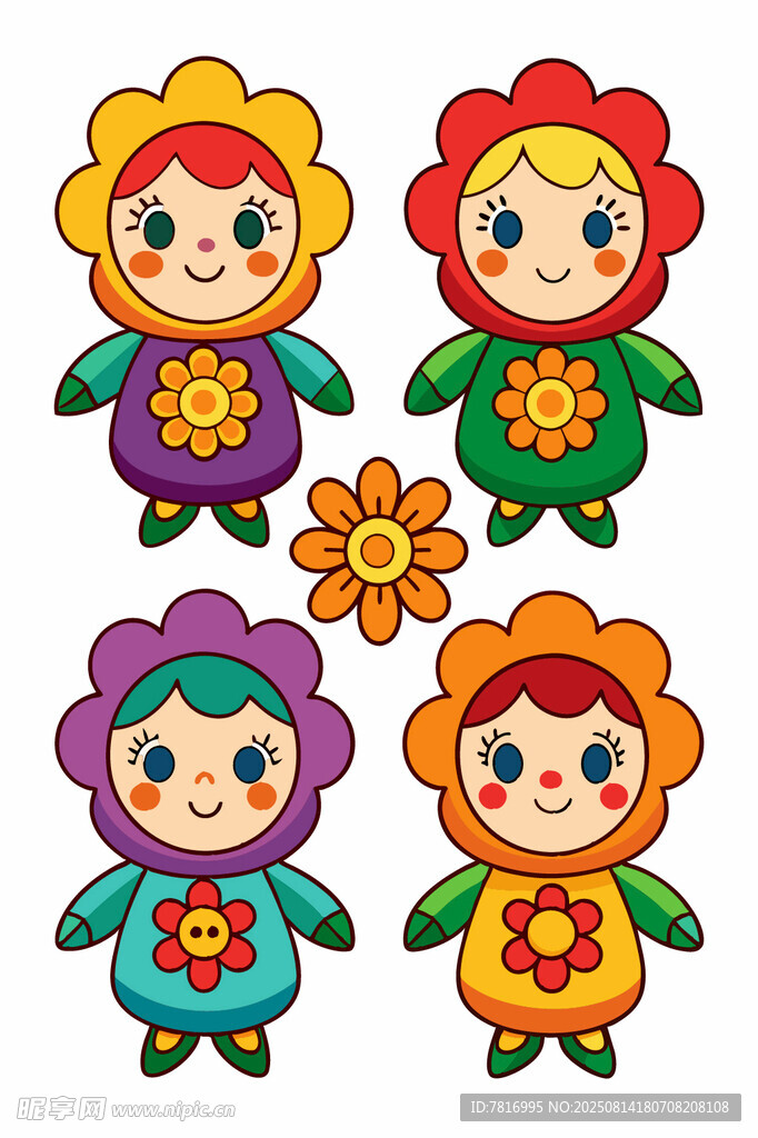 彩色花朵服饰卡通人物
