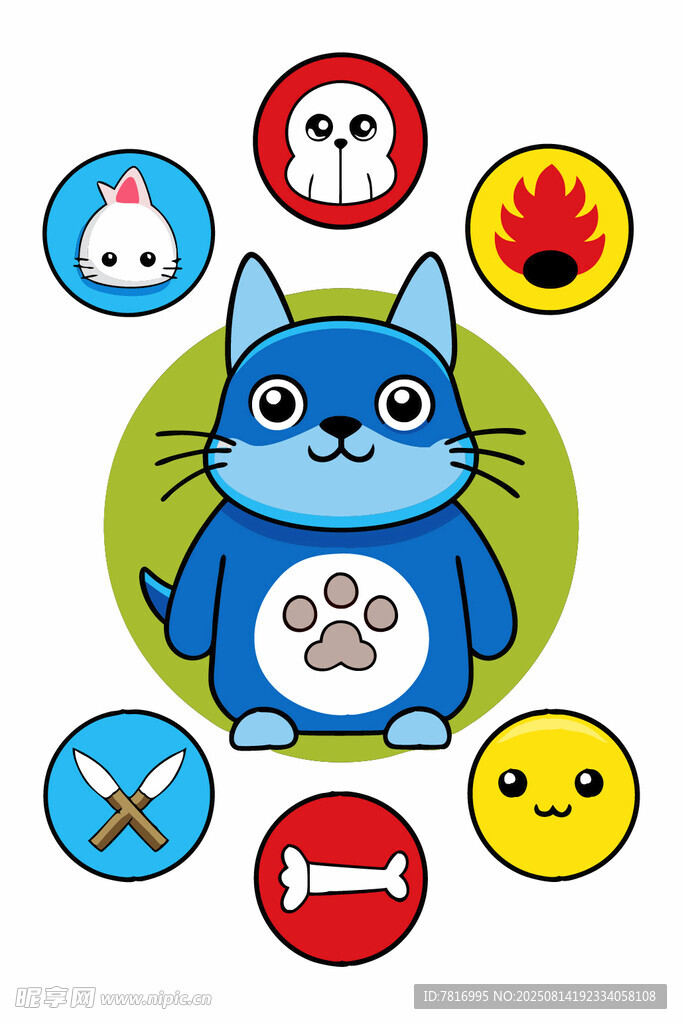 可爱猫咪与趣味图标集合